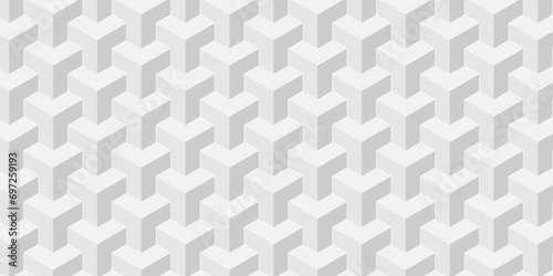 Background of cube geometric pattern grid backdrop triangle. Abstract cubes geometric tile and mosaic wall or grid backdrop hexagon technology. white and gray geometric block cube structure.