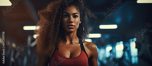 Fitness motivation for African girl athlete exercising with focus at the gym