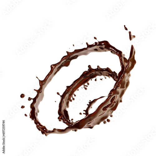 Chocolate fluid spiral splash Isolated 3d illustration