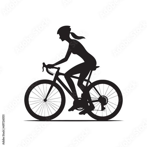 Urban Explorer: Woman Cycling Silhouette Amidst Modern Architecture, City Commuting and Fitness - Chic Black and White Girl Riding Bicycle Silhouette 