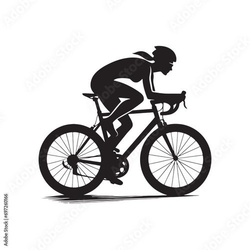 Fototapeta Naklejka Na Ścianę i Meble -  Woman Cycling Silhouette: Golden Hour Adventure, Nature Exploration and Fitness Pursuits - Detailed Black and White Girl Riding Bicycle Silhouette
