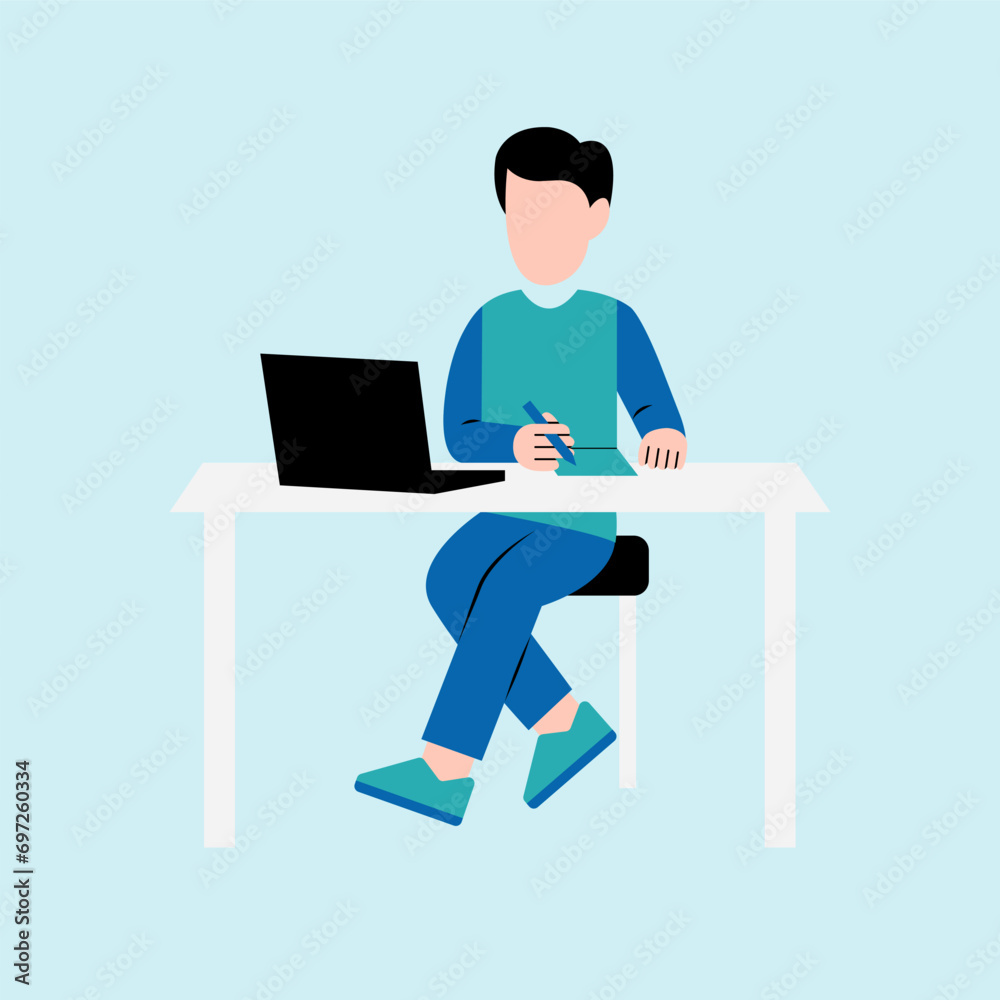 Man Working On Desk Illustration