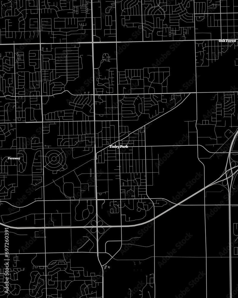 Tinley Park Illinois Map, Detailed Dark Map of Tinley Park Illinois