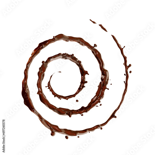 Chocolate fluid spiral splash Isolated 3d illustration