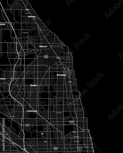 Evanston Illinois Map, Detailed Dark Map of Evanston Illinois photo