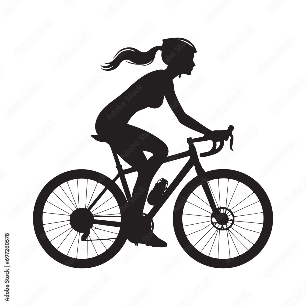 Obraz premium Cycling Harmony: Woman Cycling Silhouette Amidst Vibrant Fall Foliage, Fitness and Nature Connection - Serene Black and White Girl Riding Bicycle Silhouette 