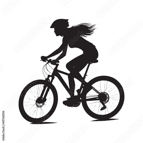 Fototapeta Naklejka Na Ścianę i Meble -  Woman Cycling Silhouette: Delightful Ride Amidst Cherry Blossoms, Nature Connection and Outdoor Fitness - Graceful Black and White Silhouette of Girl on Bicycle
