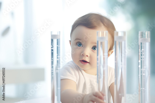concept idea of baby in test tube, medical research, scientific medical innovation photo