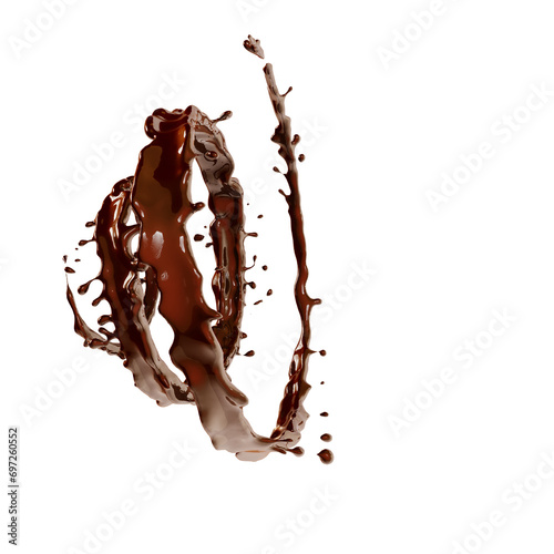 Chocolate fluid spiral splash Isolated 3d illustration