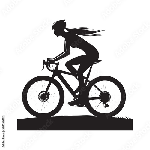 Woman Cycling Silhouette: Evening Bike Ride Along Coastal Dunes, Recreational Cycling and Sunset Bliss - Exquisite Black and White Silhouette
