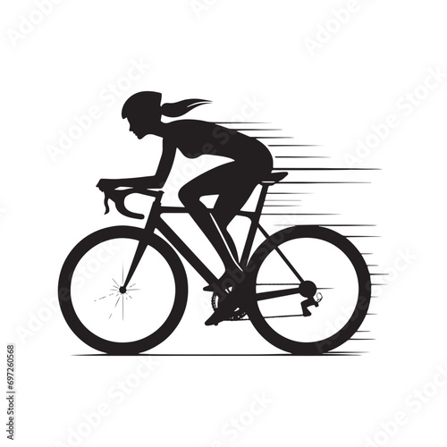 Fototapeta Naklejka Na Ścianę i Meble -  Mountain Adventure: Woman Cycling Silhouette on Challenging Terrain, Exploring Nature and Fitness Pursuits - Dynamic Black and White Girl on Bicycle Silhouette
