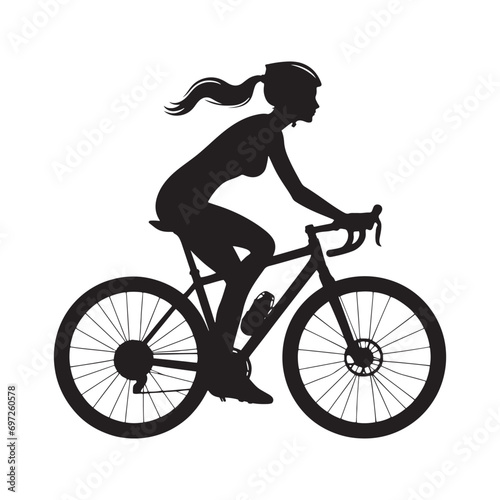 Fototapeta Naklejka Na Ścianę i Meble -  Cycling Harmony: Woman Cycling Silhouette Amidst Vibrant Fall Foliage, Fitness and Nature Connection - Serene Black and White Girl Riding Bicycle Silhouette
