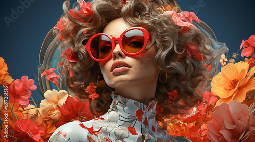 portrait of a 90s woman with red sunglasses