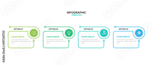 4 step line process infographic template vector element with icons suitable for web presentation and business information 