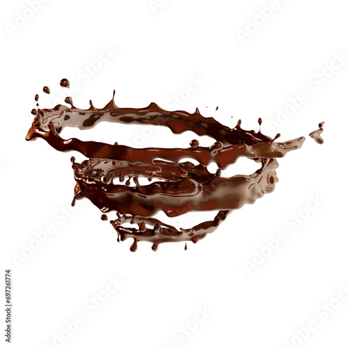 Chocolate fluid spiral splash Isolated 3d illustration