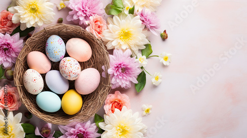 easter bunny and easter eggs background, ,artwork graphic design. © HappyTime 17