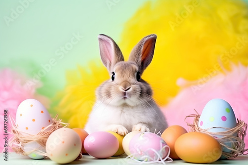 easter bunny and easter eggs background   artwork graphic design.