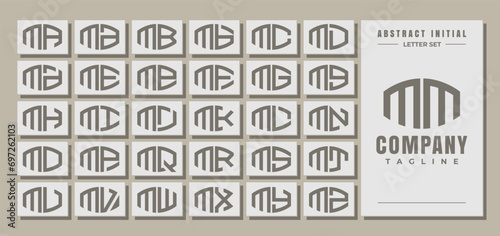 Minimalist line curve abstract letter M MM logo design set