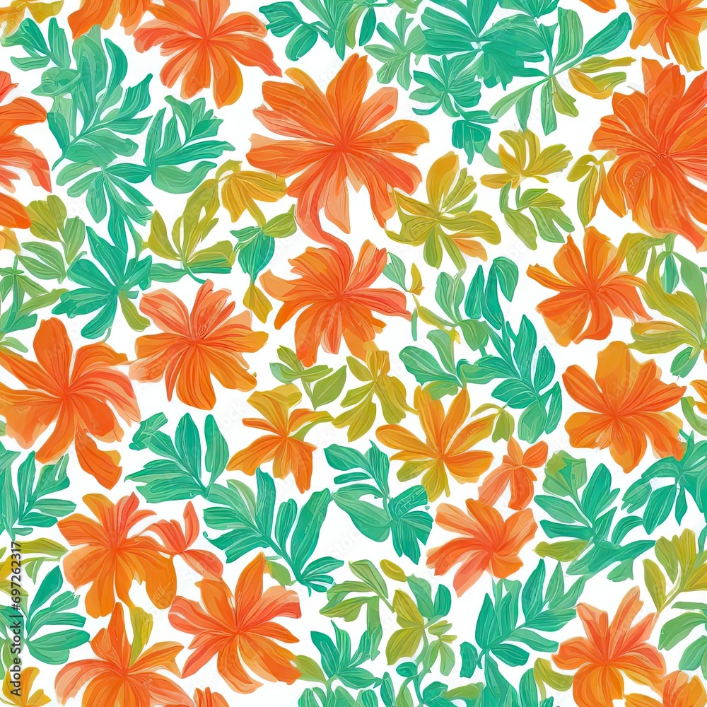 Abstract seamless pattern. Exotic flowers. AI generated