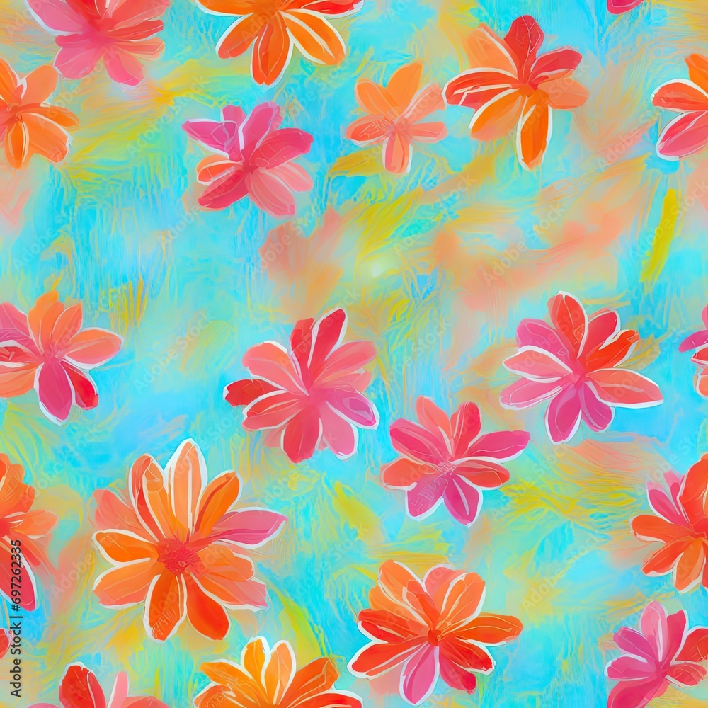 Abstract seamless pattern. Exotic flowers. AI generated