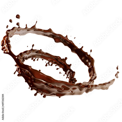 Chocolate fluid spiral splash Isolated 3d illustration