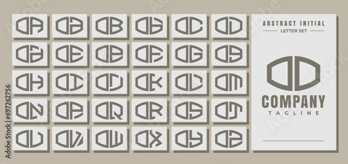 Minimalist line curve abstract letter O OO logo, number 0 00 design set