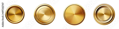 Gold circle Realistic metal button Hyperrealistic Highly Detailed Isolated On Transparent Background Png File photo