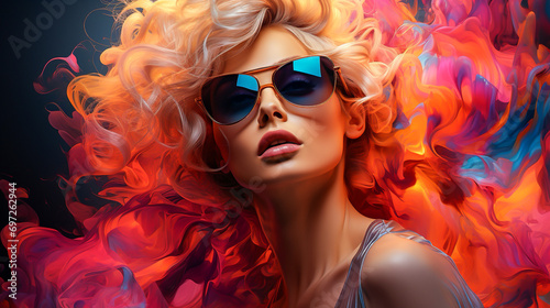 portrait of a blond young woman in sunglasses