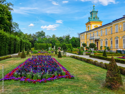 WARSAW, WILANOW, POLAND July 11, 2023 : gardens and flower beds in park Royal Wilanow Palace in Warsaw, Poland photo
