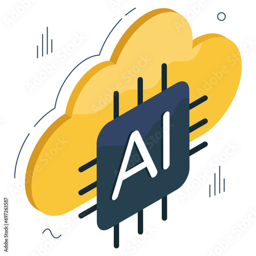 Conceptual isometric design icon of cloud chip

