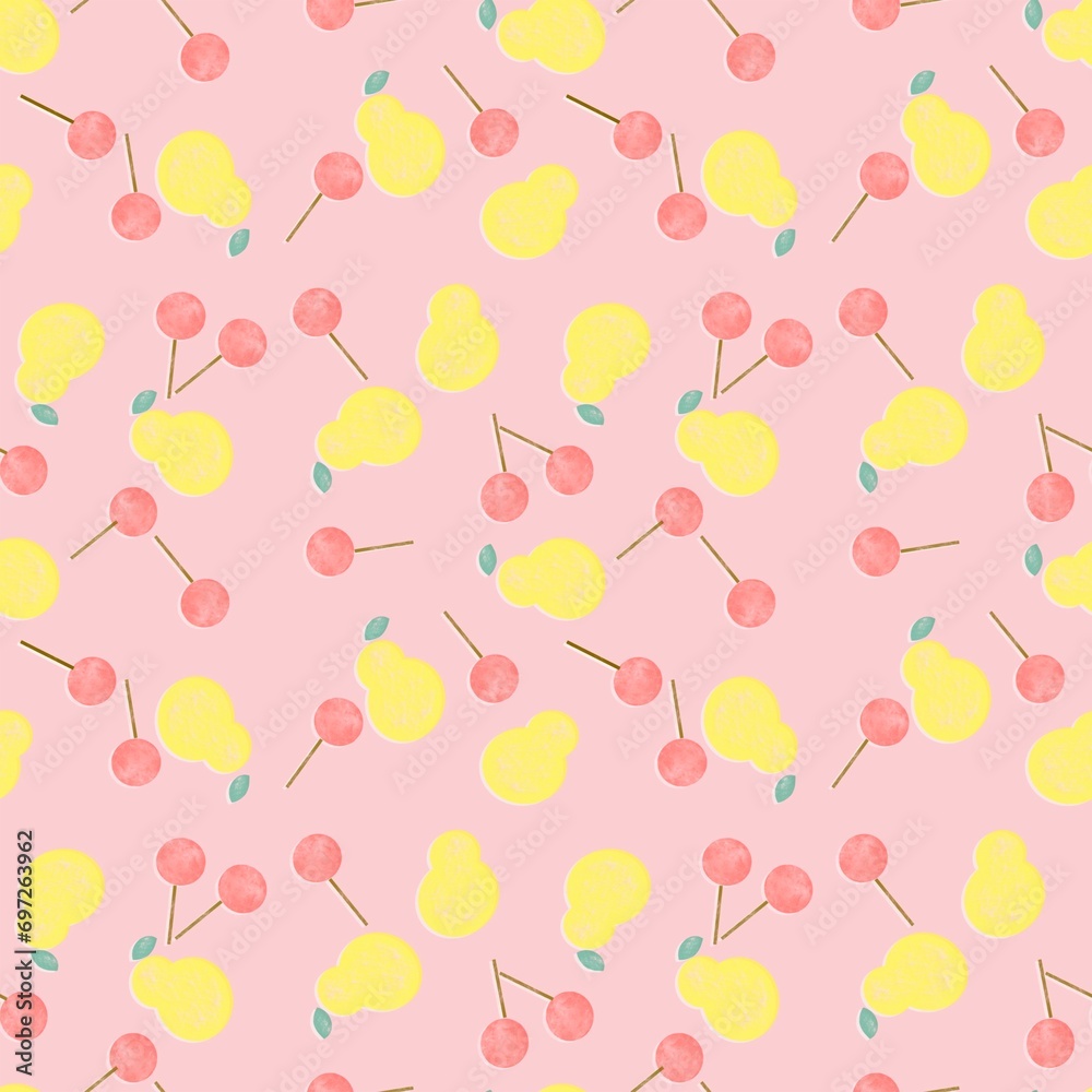 洋梨とさくらんぼのパターンイラスト 洋梨とさくらんぼのパターンイラスト