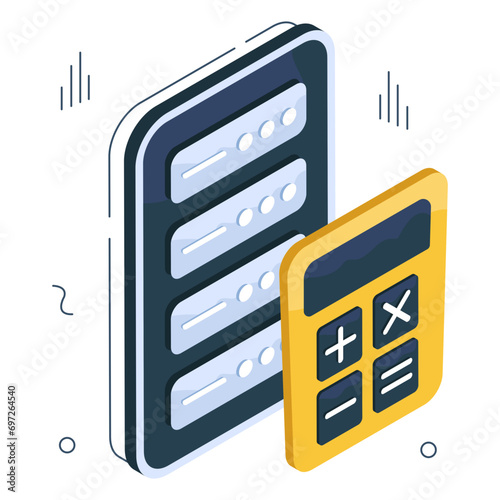 An isometric icon design of server calculation 
