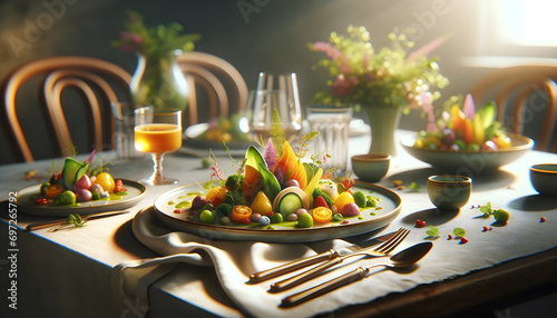 Wallpaper Mural Gourmet dish on an elegant table, featuring vibrant colors and artistic plating with a softly blurred background Torontodigital.ca