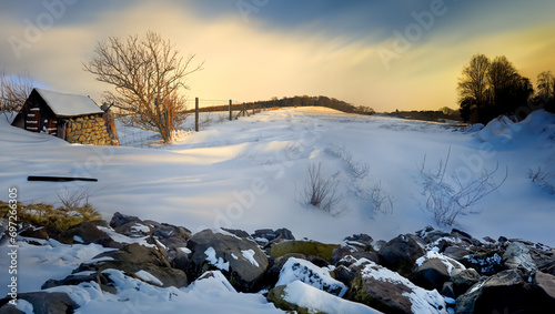 Snow covered rural landscape in North Yorkshire in the United Kingdom. photo