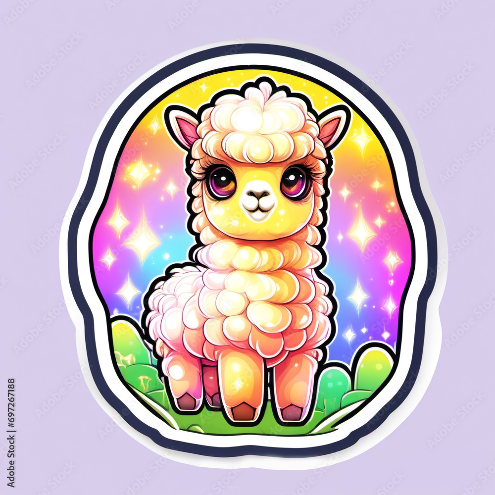 Llama cartoon alpaca. Lama animal isolated illustration. Design for card, sticker , fabric textile, t shirt. Children, kid modern trendy style. Sticker, label, badge, style of soft holographic Llama cartoon alpaca. Lama animal isolated illustration. Design for card, sticker , fabric textile, t shirt. Children, kid modern trendy style. Sticker, label, badge, style of soft holographic