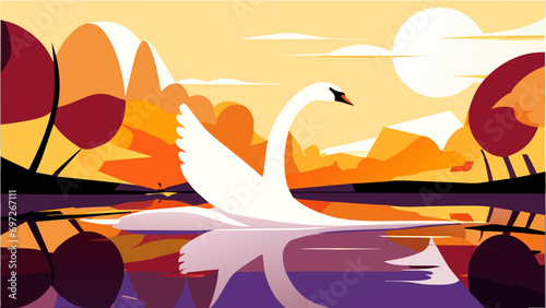 Elegant swan gliding on a serene pond. vektor icon illustation