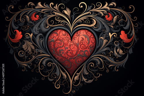 Heart  abstract love symbol. Line art  drawing vector illustration  black background
