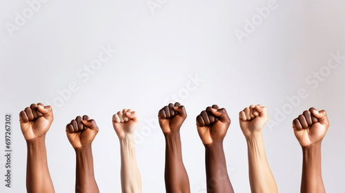 people of different race showing fists on isolated background - ai generative photo