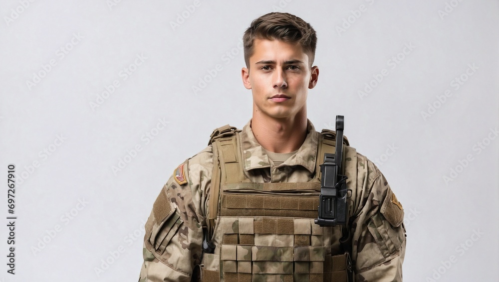 Isolated Background, Young Male Soldier, Studio Shot