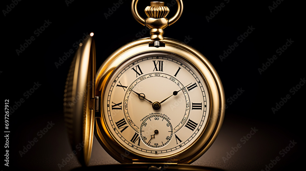 beautiful golden pocket watch with a chain on a dark background beautiful golden pocket watch with a chain on a dark background