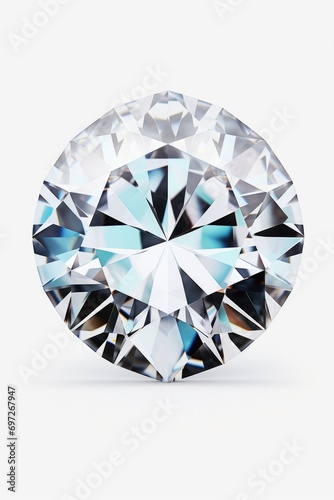 A shiny diamond placed on a clean white surface. Perfect for jewelry advertisements or luxury product promotions