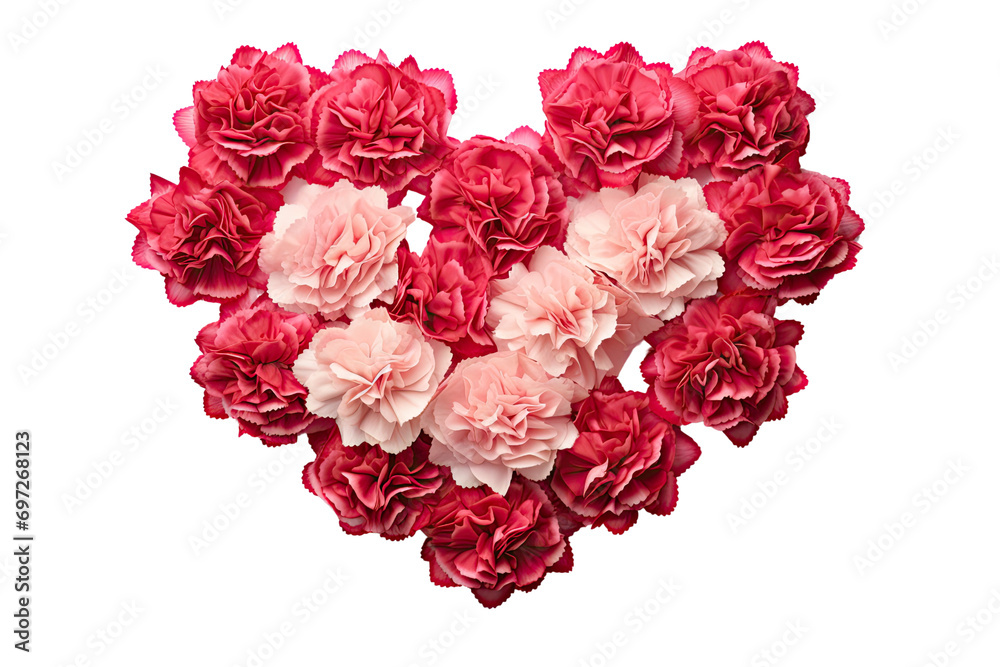 Fototapeta premium carnation flowers arranged in love shape on an isolated transparent background