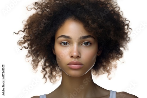 A detailed shot of a person with naturally frizzy hair. Perfect for beauty and haircare advertisements photo