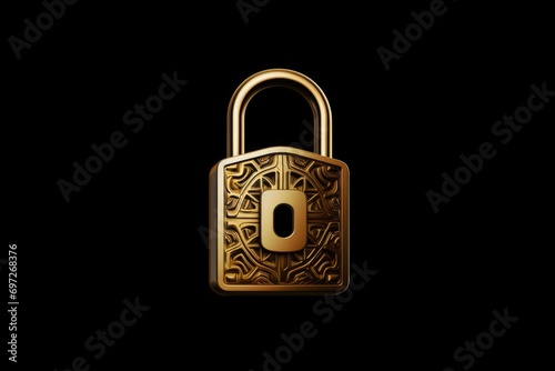 A golden padlock is displayed on a black background.