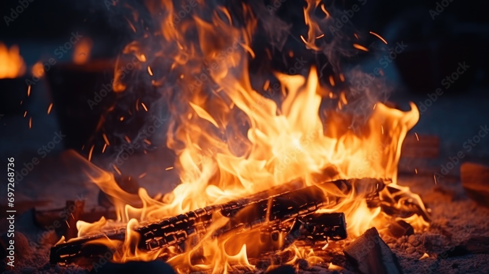 A close-up shot capturing the intense flames bursting out of a fire. Perfect for adding a touch of heat and energy to any project A close-up shot capturing the intense flames bursting out of a fire. Perfect for adding a touch of heat and energy to any project