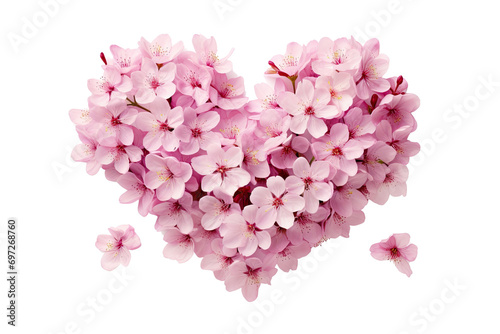 cherry blossom flowers arranged in love shape on an isolated transparent background