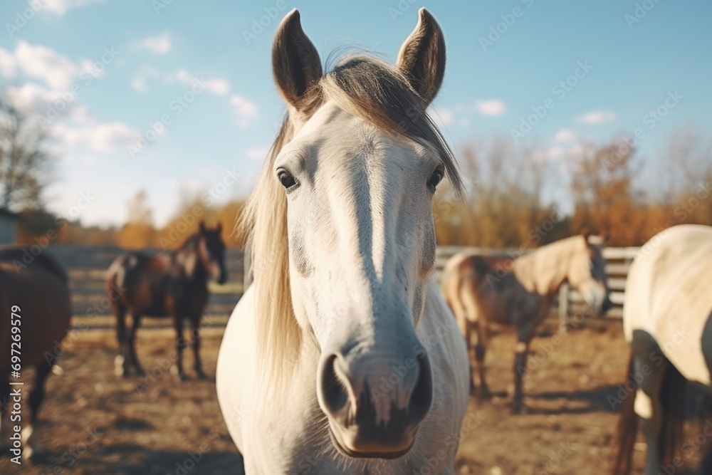 A close up view of a horse in a field. This image can be used to showcase the beauty of nature or for equestrian-related projects