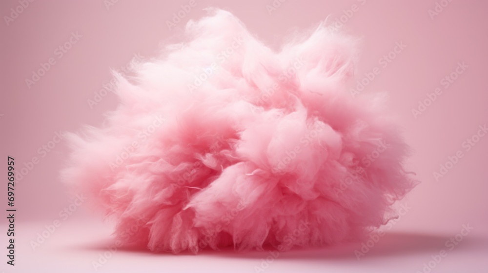 A pink fluffy cotton ball on a white surface. Perfect for adding a soft touch to any design