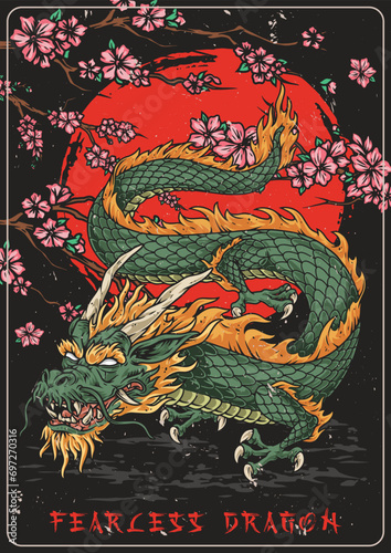 Green dragon colorful vintage flyer