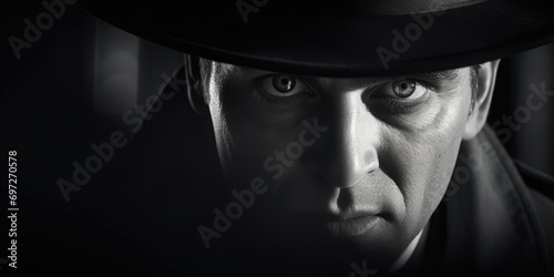 A man wearing a top hat looking directly at the camera. This image can be used for various purposes © Fotograf